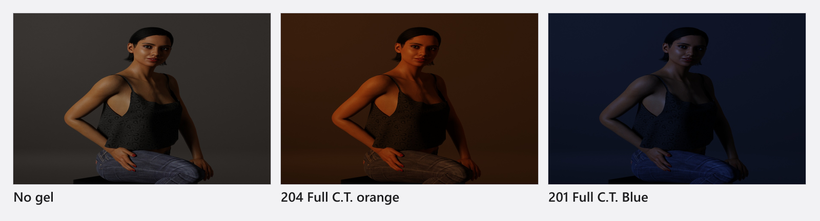 主光不加滤色片、加 204 Full C.T. orange 和加 201 Full C.T. Blue，白平衡和曝光相同