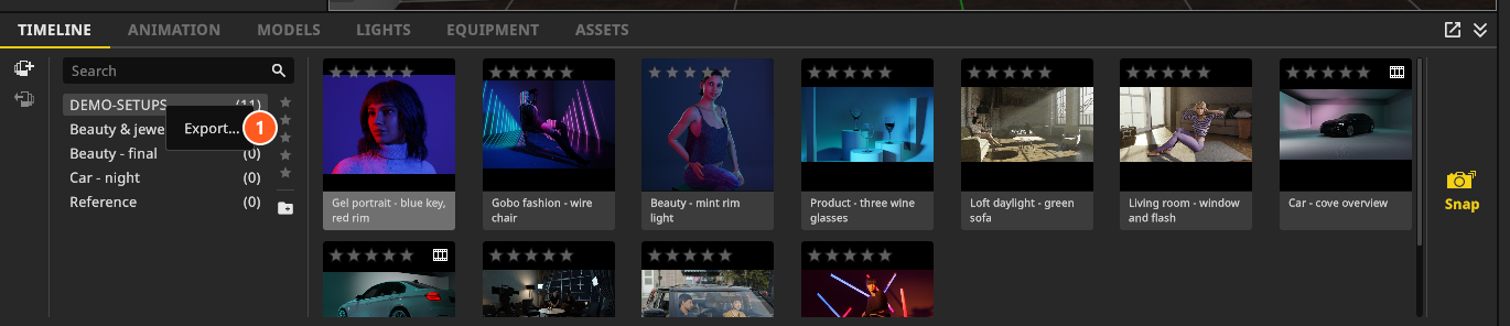 在时间轴中右键点击文件夹,可导出其中的全部快照。