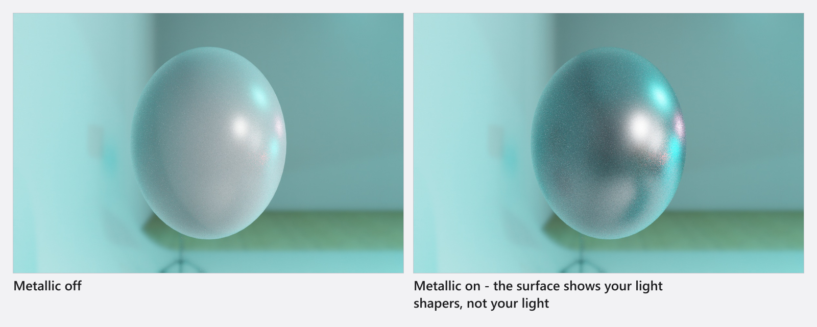 同一个涂漆部件，金属质感关闭和打开：金属表面映出的是你的束光附件，而不是你的光